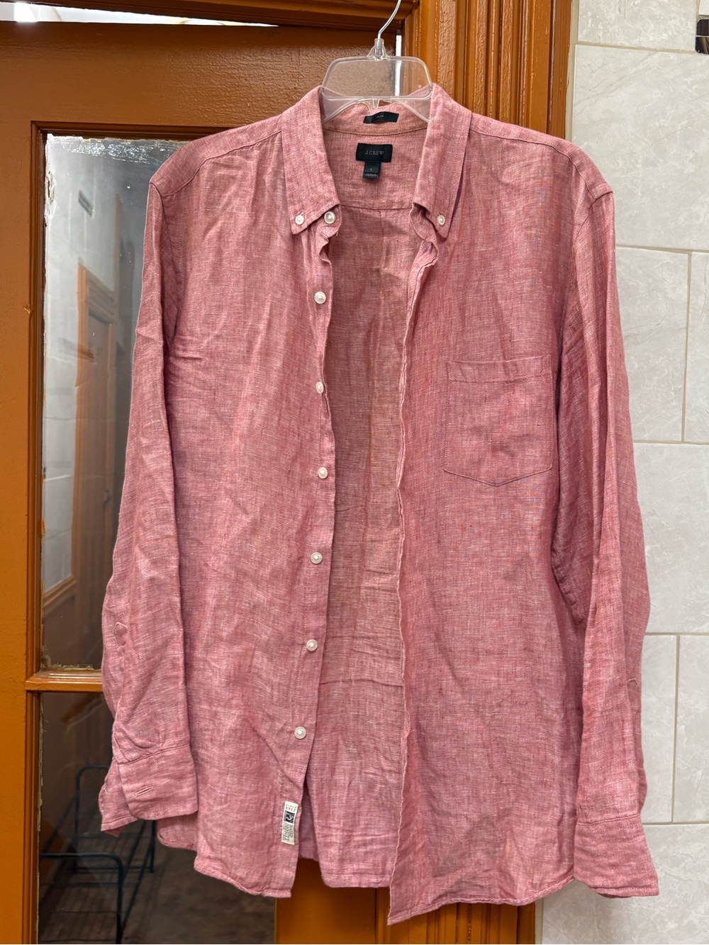 J. Crew Men's Linen Button-Down Shirt in Rose Pink